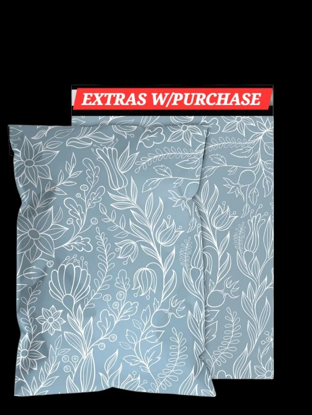 20ct. 6x9 Polymailers Blue-Gray White Botanical Print Random Cards/Stickers